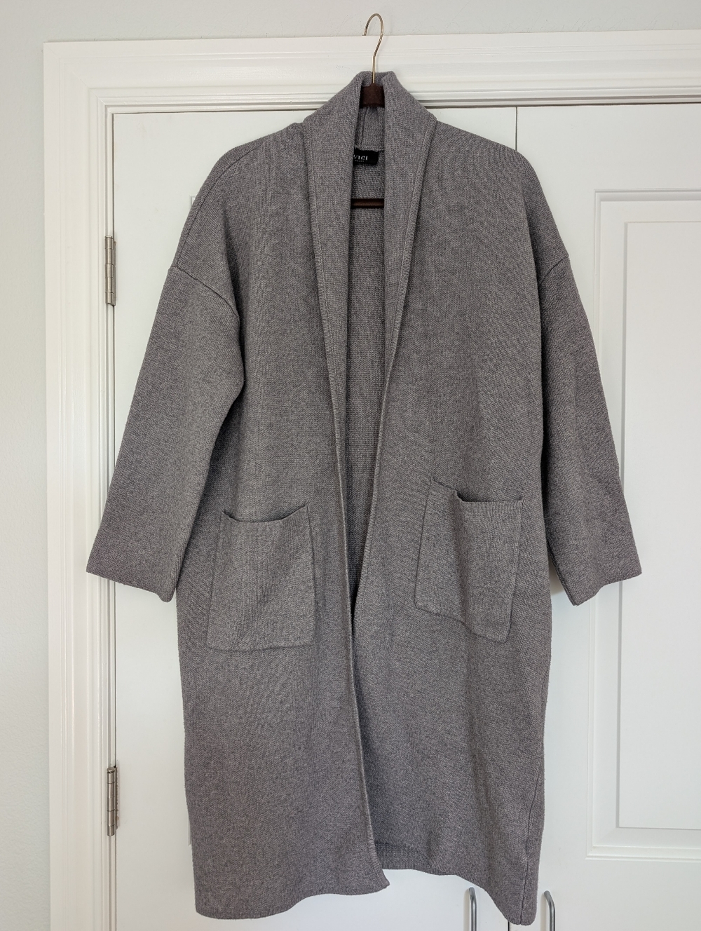 Gray Thick Open Front Knit Cardigan